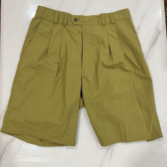 Bugle Boy Original Shorts 32 Men's VTG Olive Green Khaki Pleated Elastic Waist - Picture 1 of 6